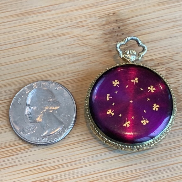 Nadine Spirotor KIF || Rare Vintage Purple Gold Swiss Pocket Watch Pendant Works Rare Nadine Pendant Watch With Floral Back - Etsy main image 2